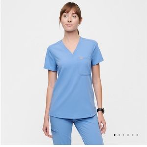 Figs Catarina One Pocket Scrub Top in Ceil Blue